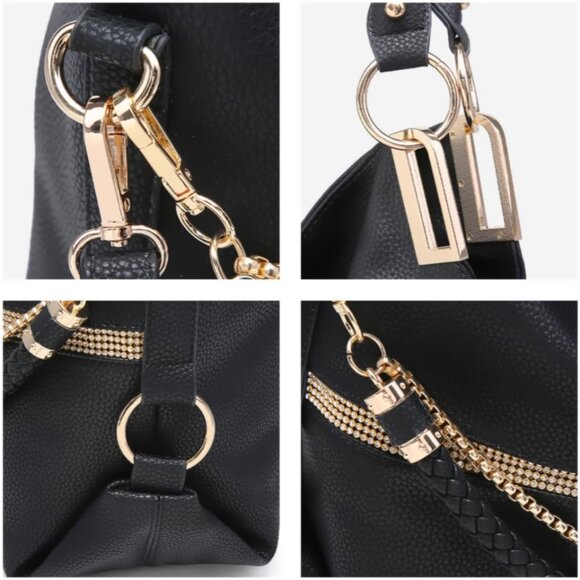 Elegant Vegan Leather Hobo Bag for Women - Rhinestone Accents & Spacious Design - Picture 6 of 6